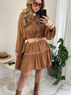 chemise plus listrada marrom