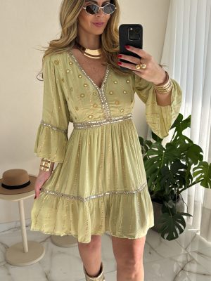 vestido curto boho luxo amarelo