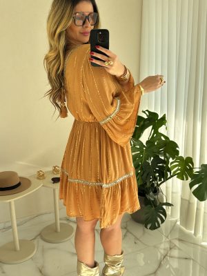 vestido curto boho luxo amarelo