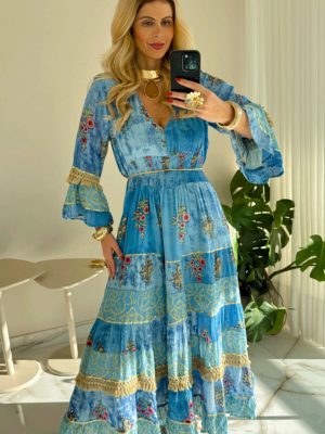 vestido boho azul