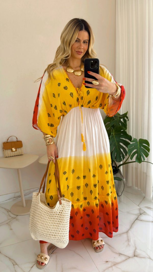 vestido boho chic amarelo