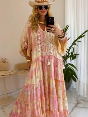 vestido boho chic marrom