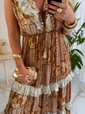 vestido boho chic marrom