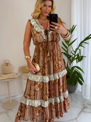 vestido boho chic marrom