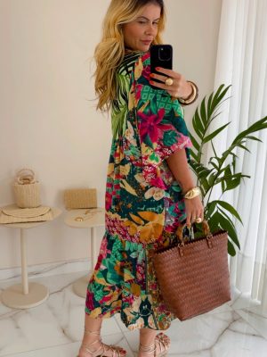 vestido boho chic marrom