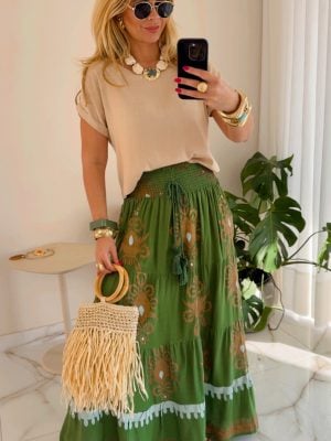 saia boho chic verde