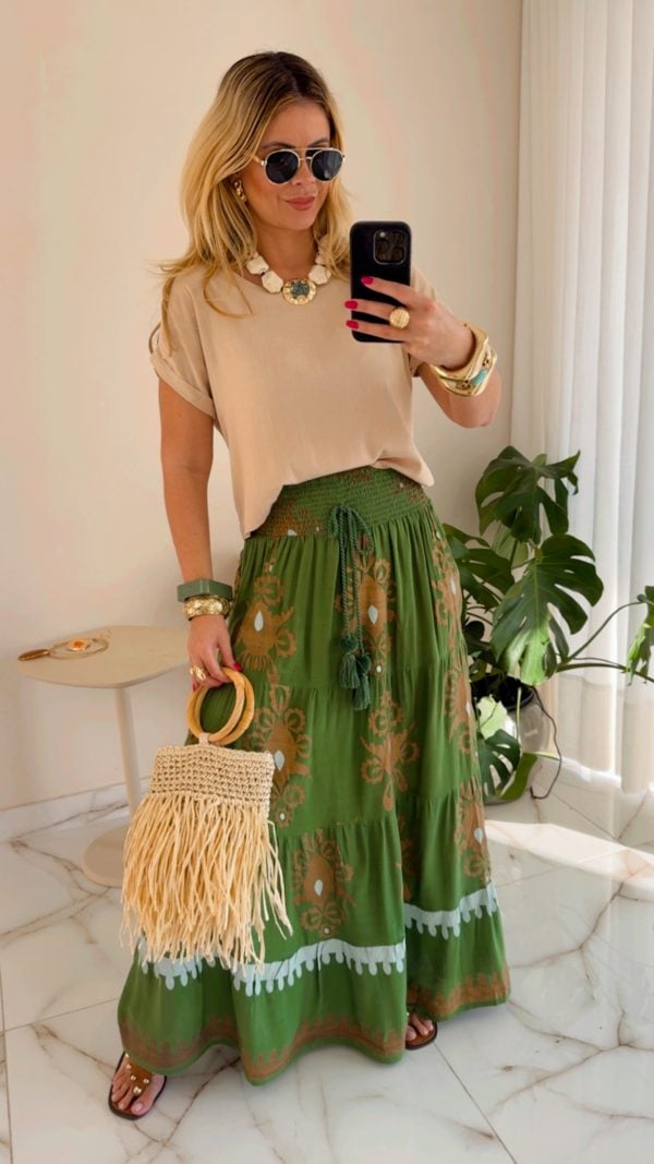 saia boho chic verde saia boho chic verde