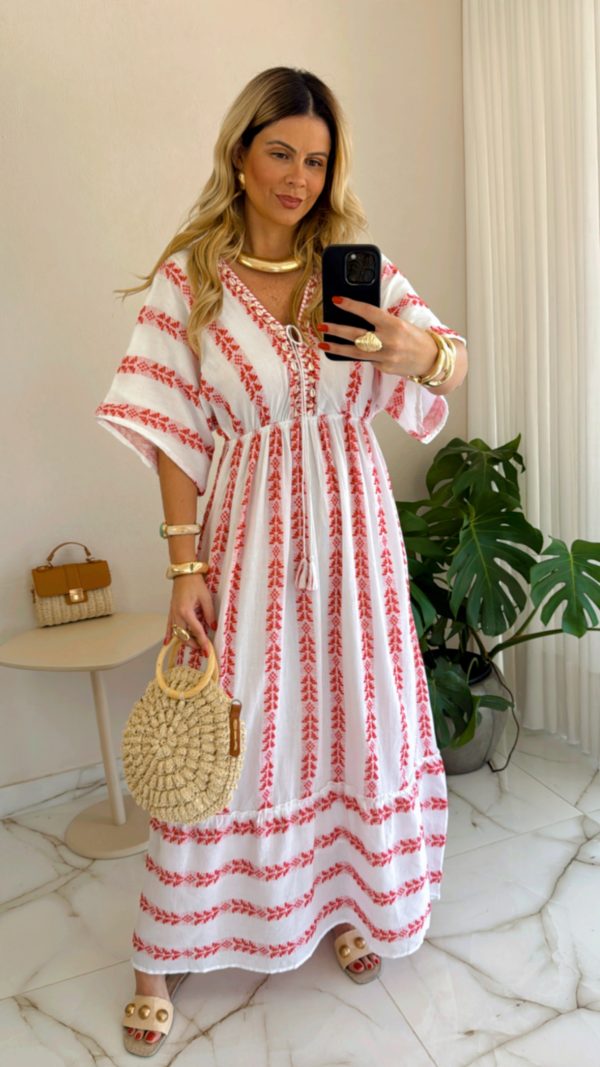 vestido boho chic vermelho