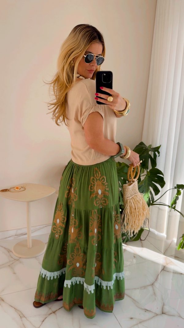 saia boho chic verde saia boho chic verde