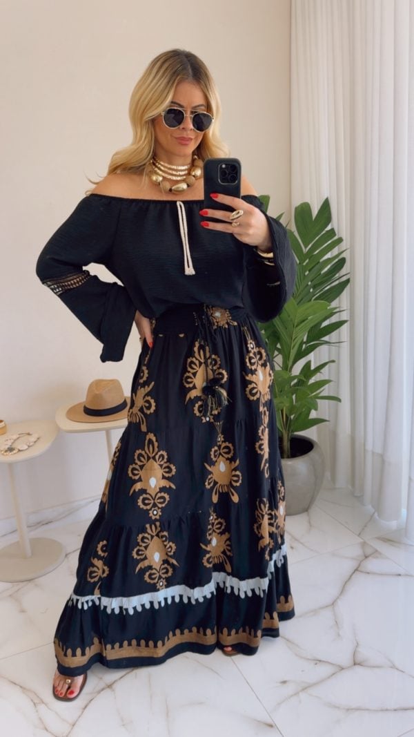 saia boho chic preto saia boho chic preto