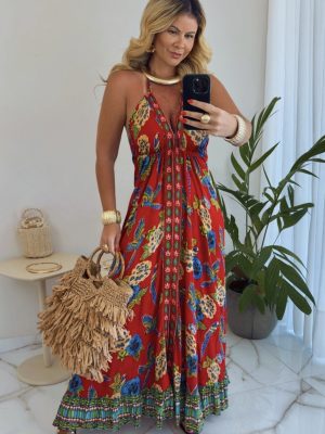 vestido longo estam bege