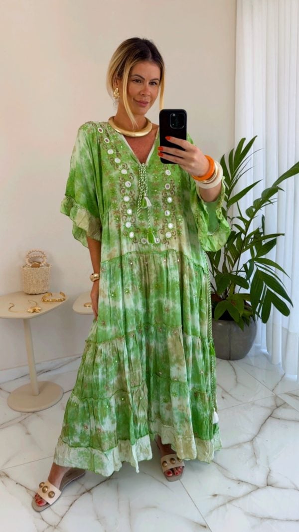 vestido boho chic luxo verde vestido boho chic luxo verde