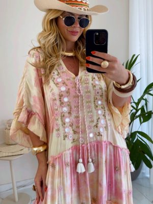 vestido boho chic luxo rosa vestido boho chic luxo rosa
