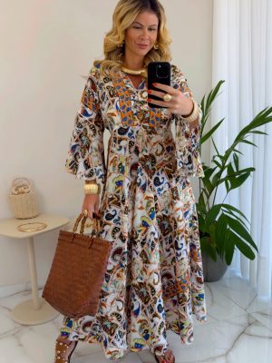 vestido longo estam bege