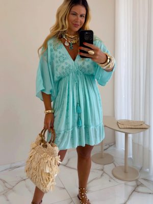 vestido curto boho chic verde