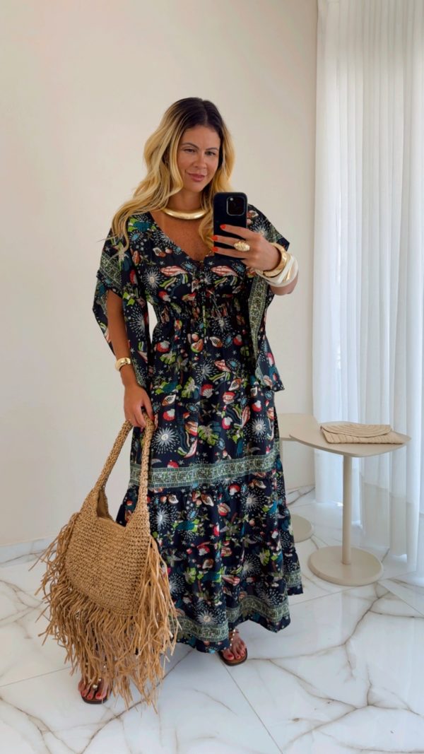 vestido boho chic azul vestido boho chic azul