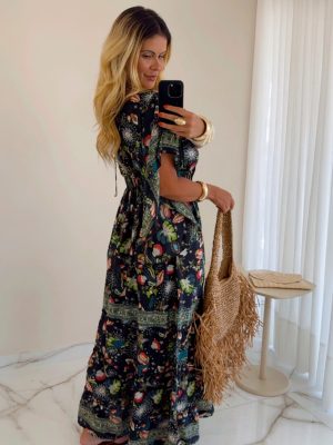 vestido boho chic azul