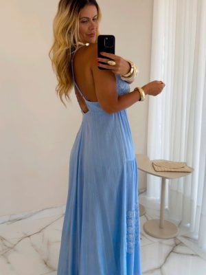 vestido boho chic azul