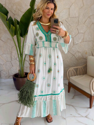 vestido boho chic verde