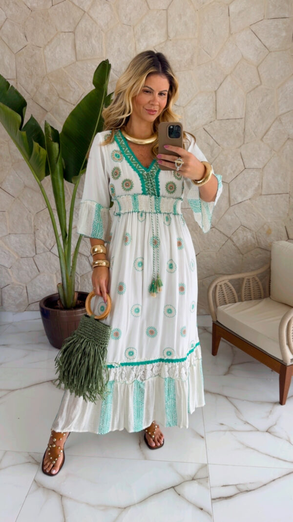 vestido boho chic verde