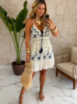 vestido boho chic luxo azul