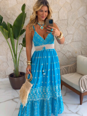 vestido boho chic luna turquesa