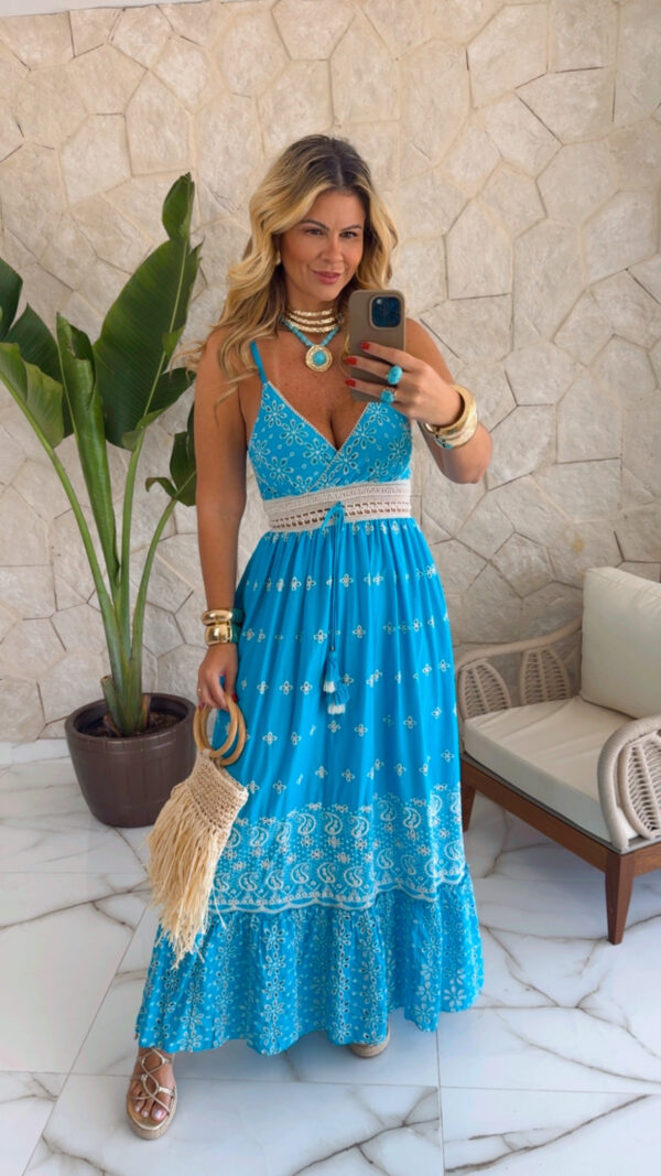 vestido boho chic luna turquesa