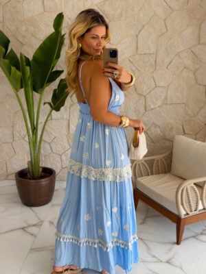 vestido boho chic azul
