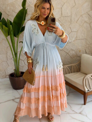 vestido boho chic tie dye verde