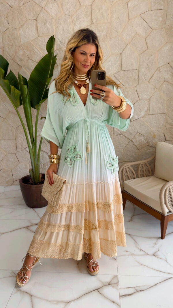 vestido boho chic tie dye verde