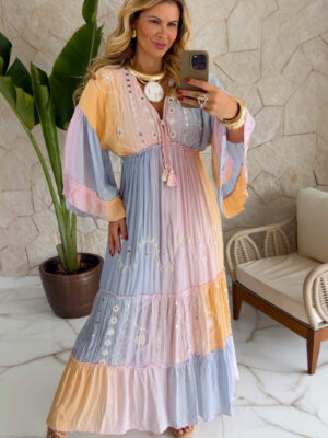 vestido boho chic luxo lilás
