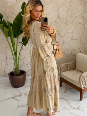 vestido boho chic bege