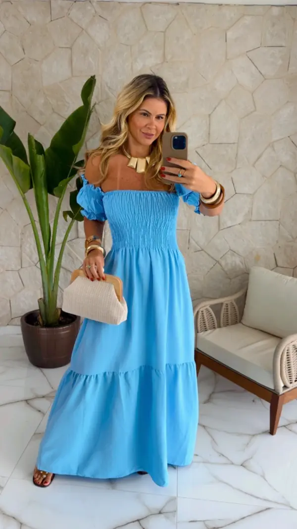 vestido longo azul