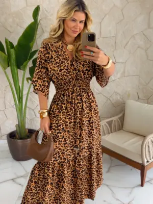 vestido viscose animal print