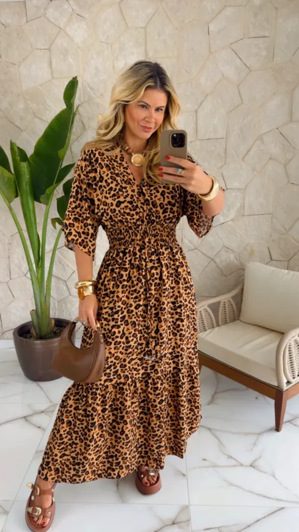 vestido viscose animal print