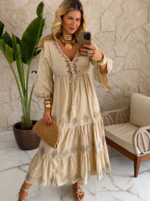 vestido boho chic bege