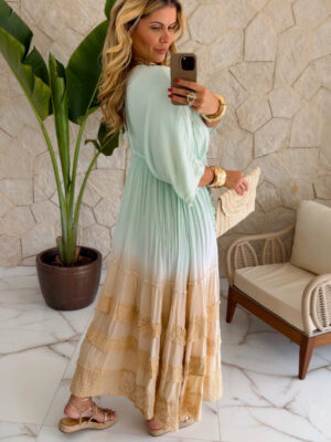 vestido boho chic tie dye verde