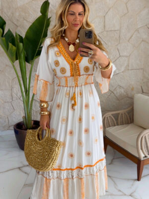 vestido boho chic laranja