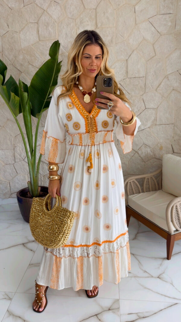 vestido boho chic laranja