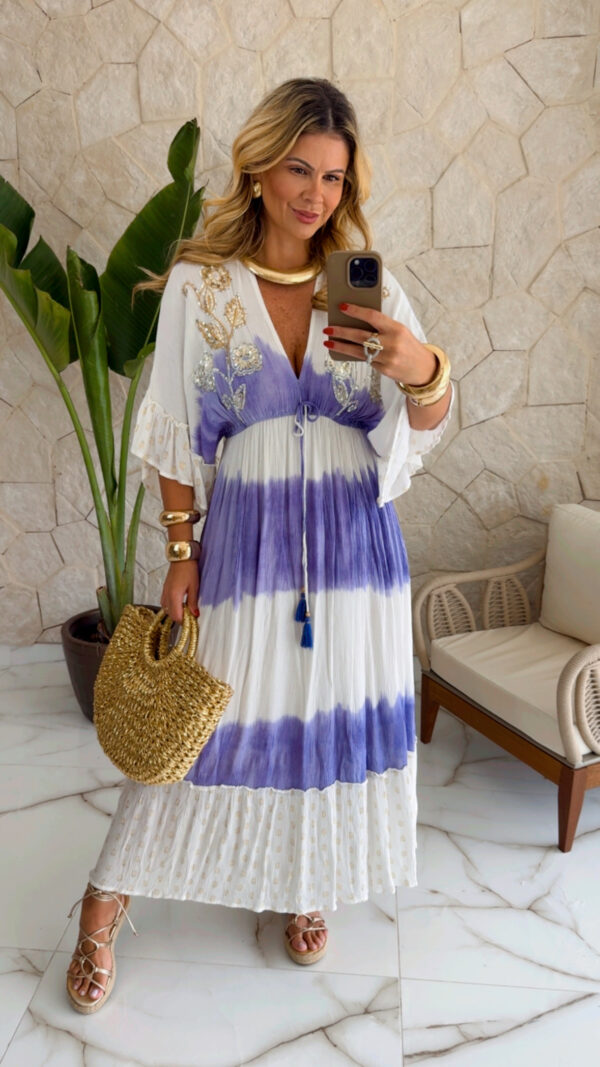 vestido boho chic luxo lilás