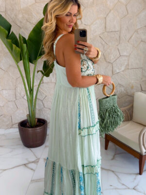 vestido boho chic verde