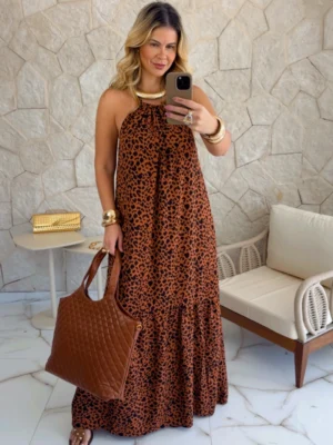 vestido longo animal print