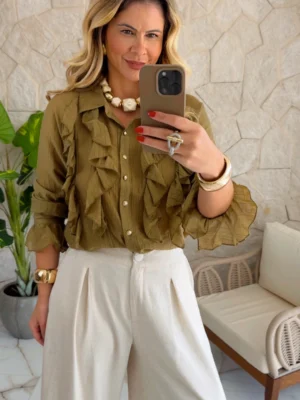 calça linho pantalona