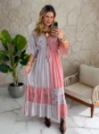 vestido boho chic flora rosa