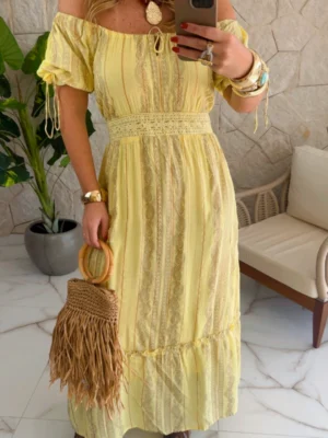 vestido boho chic brenda amarelo vestido boho chic brenda amarelo
