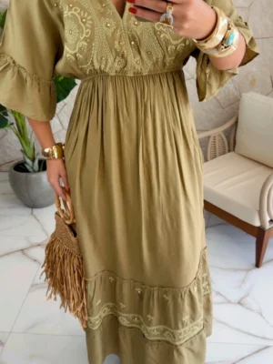 vestido boho chic fabi verde musgo vestido boho chic fabi verde musgo