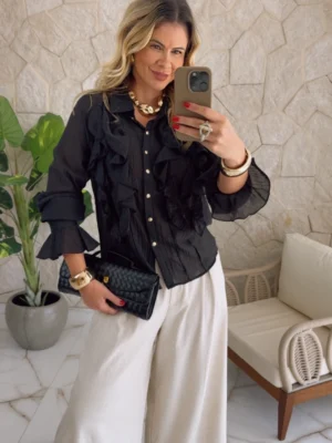 calça linho pantalona