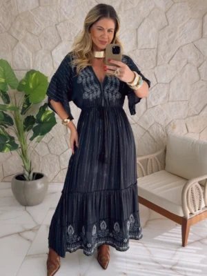 vestido boho chic silvia preto