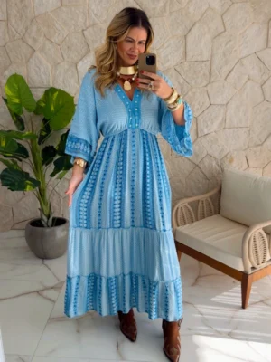 vestido boho chic heloisa azul
