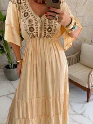 vestido boho chic lilian bege vestido boho chic lilian bege